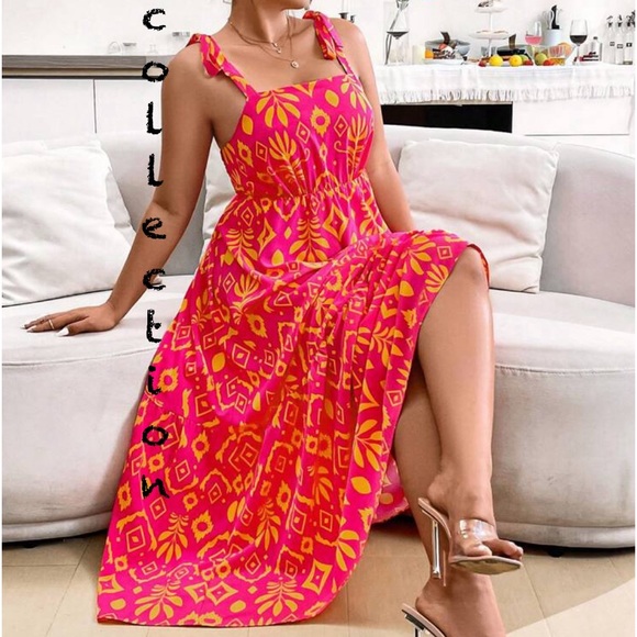 Boho Plus Size Smocked Tank Top Maxi Dress Hot Pink - Picture 4 of 5